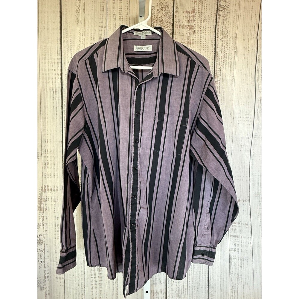 Monte Carlo Men’s Shirt XL Long Sleeve Button Up Black Purple Stripe Tailored